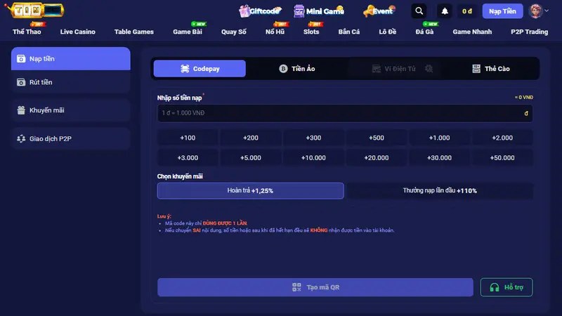 Nạp an toàn, nhanh chóng qua codepay ngân hàng